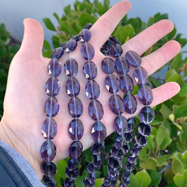 50pcs Creative Club Faceted Flat Oval Crystal Beads, Amethyst Purple, 16x12mm/Large, Hole ID 1.1mm, CCO-27