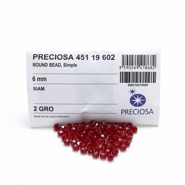 25pcs Preciosa Faceted Round Crystal Beads, Siam (Red), 6mm, Hole ID 1mm, Pre-2R605