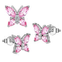 1 Pair 925 Sterling Silver October Birthstone Butterfly Stud Earrings, 10mm, Cubic Zirconia CZ Pink Tourmaline Stone, SSE83-10