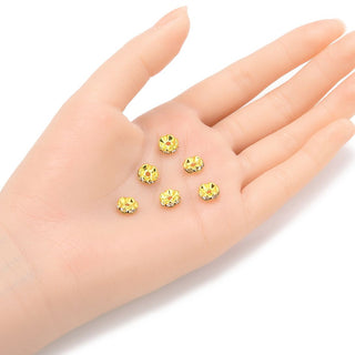 100pcs Grade A Wave Flower Crystal Clear Rhinestone Beads, 18K Yellow Gold Plated Brass, Size Selections: 4mm/5mm/6mm/8mm/10mm
