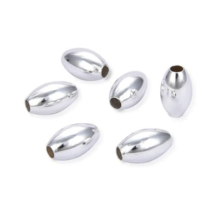 100pcs Smooth Oval Rice Beads, Sterling Silver Plated Brass, Size Selections: 7x4mm, 8x5mm, 10x6mm, 12x7mm