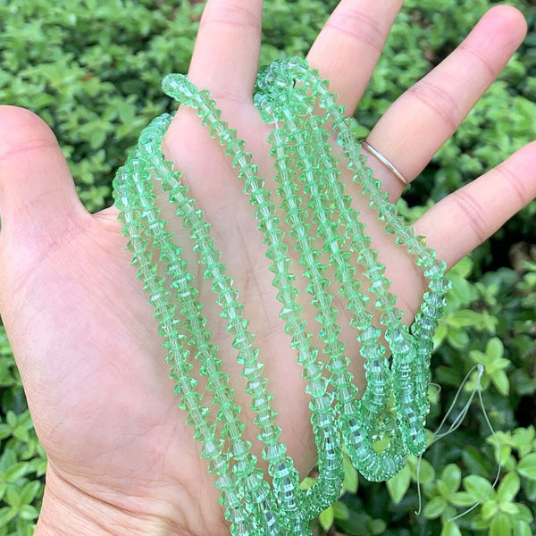 200pcs Creative Club Faceted Flat Bicone Rondelle Crystal Glass Beads #5305, Peridot Green, 6x4mm Small, Hole ID 1mm, CC3R616