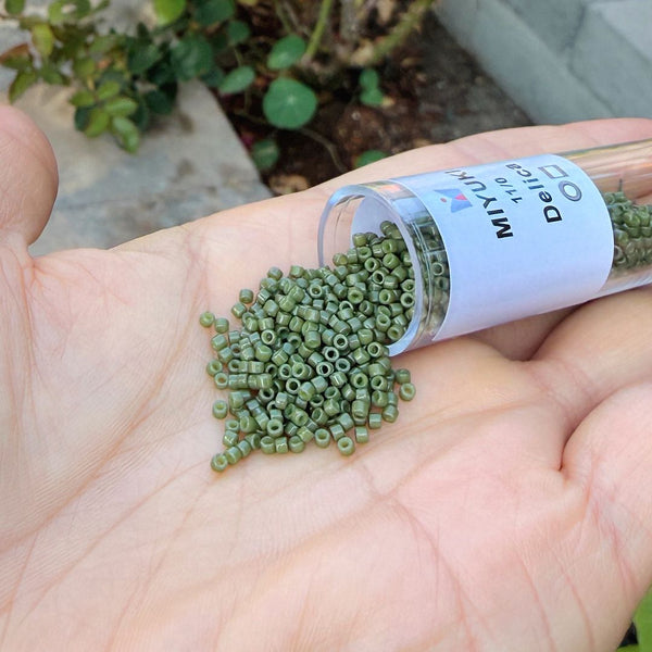 7.5g Miyuki Delica 11/0 Seed Beads, Duracoat Opaque Dyed Olive DB2357