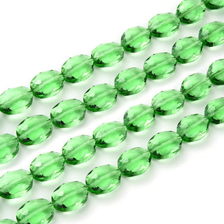 50pcs Creative Club Faceted Flat Oval Crystal Beads, Peridot Green, 16x12mm/Large, Hole ID 1.1mm, CCO-16