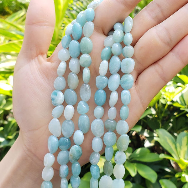 Natural Amazonite Amazonstone Gemstone Oval Tumbled Pebble Beads, Irregular, 8mm to 12mm, Hole ID 1mm, 15 Inch/1 Strand, GZ12-6