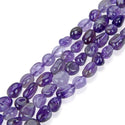 Natural Amethyst Purple Crystal Gemstone Oval Tumbled Pebble Beads, Irregular, 6mm to 8mm, Hole ID 1mm, 15 Inch/1 Strand, GZ11-14