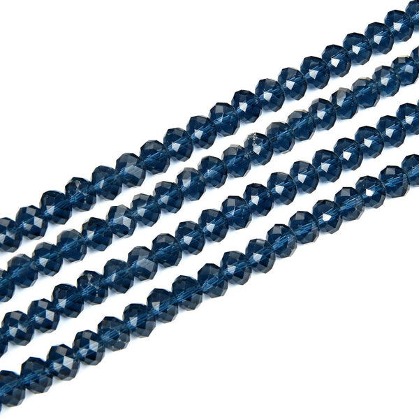 140pcs Creative Club Faceted Rondelle Crystal Glass Beads, Dark Sapphire Blue, 8x6mm, Hole ID 1.1mm, CCR820