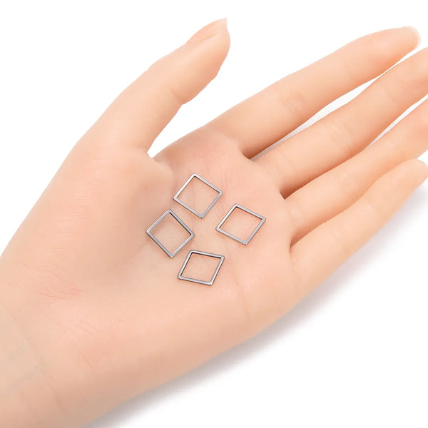 20pcs 304 Surgical Stainless Steel Square Hoop Link Findings –Geometric Open Back Bezel Connectors (12mm/16mm/20mm)