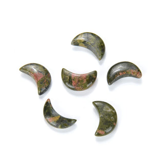 4pcs Natural Unakite Hand Carved Moon Gemstone, 18mm Loose Cut Stones, G3P-A4