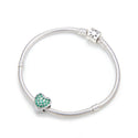 1pc 925 Sterling Silver Love Heart May Birthstone Bead Charm, Green Emerald Cubic Zirconia CZ, 10mm, Hole ID 4.5mm, EC1-L5