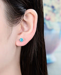 1 Pair 925 Sterling Silver March Birthstone Round Cut Stud Earrings, 6mm/0.84 Carat Cubic Zirconia CZ Blue Aquamarine Stone, SSE48-3