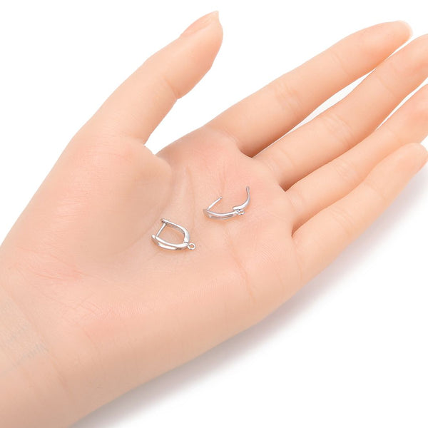 4pcs Sterling Silver Leverback Earring Hooks, Tarnish Resistant Rhodium Plated, 14mm, Strong, SS388