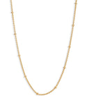 1pc 925 Sterling Silver Bead Station Cable Link Chain Necklace, Real 18K Yellow Gold Plated, 1.8mm Beads, Thin Small, Length Selections: 16/18/20/22/24/26/28/30 Inch
