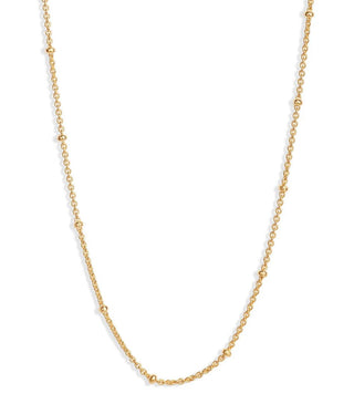 1pc 925 Sterling Silver Bead Station Cable Link Chain Necklace, Real 18K Yellow Gold Plated, 1.8mm Beads, Thin Small, Length Selections: 16/18/20/22/24/26/28/30 Inch