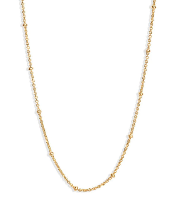 1pc 925 Sterling Silver Bead Station Cable Link Chain Necklace, Real 18K Yellow Gold Plated, 1.8mm Beads, Thin Small, Length Selections: 16/18/20/22/24/26/28/30 Inch