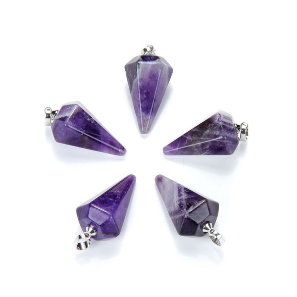 2pcs Natural Purple Amethyst Gemstone Pendant Drops, 25mm, G2P-M2