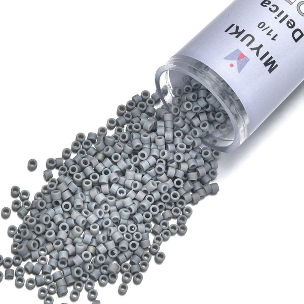 7.5g Miyuki Delica 11/0 Seed Beads, Opaque Matte Rainbow Gray DB882