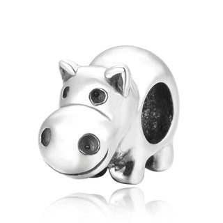 Cute Solid 925 Sterling Silver Happy Hippo Charm Hippopotamus Bead Fits Pandora All Charm Bracelets