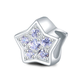 1pc 925 Sterling Silver Star Charm June Birthstone Bead Charm, Light Purple Alexandrite Cubic Zirconia CZ, 10x9.5mm, Hole ID 4.5mm, EC1-K6
