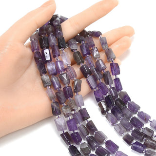 Natural Amethyst Purple Crystal Gemstone Faceted Tube Beads, 12x7mm, Hole ID 1mm, 15 Inch/1 Strand, GZ8-5