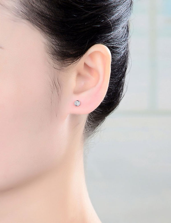 1 pair 925 Sterling Silver 4mm Bezel Stud Earrings, Round Cut Cubic Zirconia CZ Diamond, Small Tiny, SSE76-4