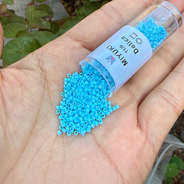 7.5g Miyuki Delica 11/0 Seed Beads, Opaque Matte Rainbow Light Blue DB879