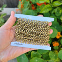 33 Feet Beaded Round Ball Chain Link, Raw Brass Uncoated/Unplated, 3mm, CK10-H3