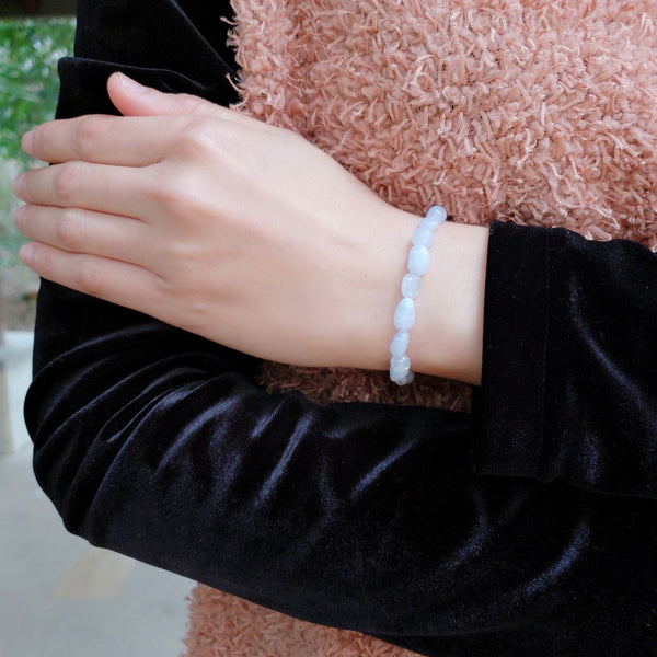 1 Strand Stretch Natural Blue Lace Agate Free Form Gemstone Bracelet, 5-8mm Small Beads, Length Selections: 7 inch/7.5 inch