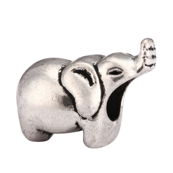 20pcs Elephant Symbol of Luck and Prosperity Large Hole Beads, Hole ID 4.5mm, Antique Silver, Zinc Alloy Metal, MEC-A6
