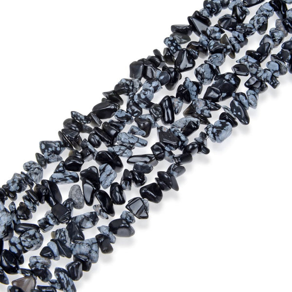 Natural Snowflake Obsidian Gemstones Chip Beads, Free Form, 5mm-8mm, Hole ID 1mm, 1 Strand/31 Inch, GZ1-20