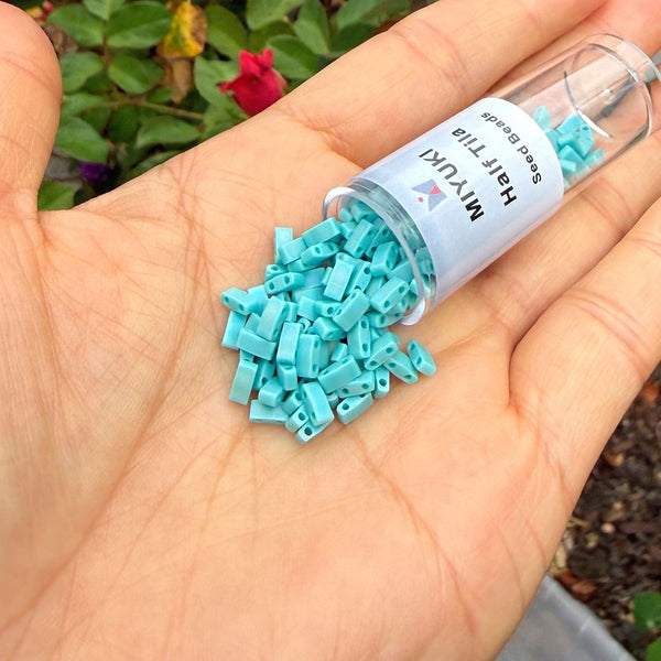 10g Miyuki Half Tila Seed Beads 5x2.3mm, Matte Rainbow Mint Green (HTL-412FR)