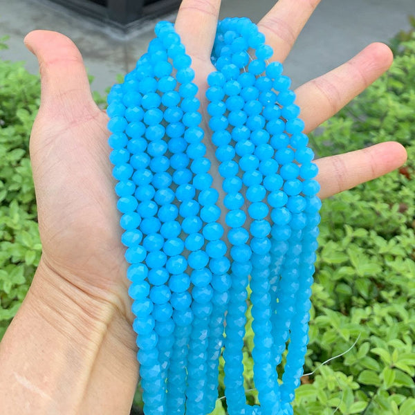 140pcs Creative Club Faceted Rondelle Crystal Glass Beads, Blue Turquoise Opal, 8x6mm, Hole ID 1.1mm, CCR831
