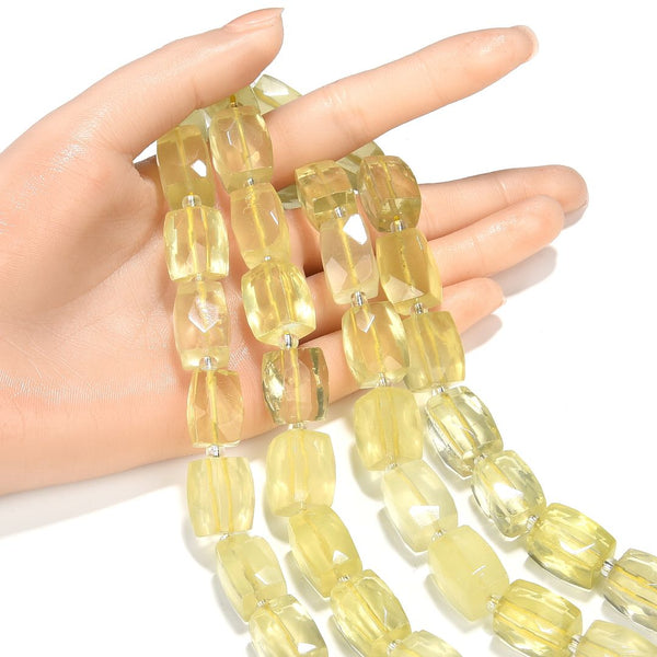10pcs Natural Lemon Quartz Yellow Crystal Gemstone Faceted Cylinder Tube Beads, 12-18mm, Hole ID 1mm, GZ9-5