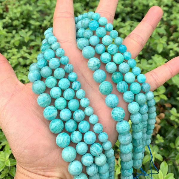 Natural Grade A Brazil Amazonite Gemstone Round Beads, 15 Inch/1 Strand, Size Selections: 4mm/6mm/8mm/10mm