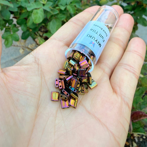 10g Miyuki Full Tila Square Seed Beads 5x5mm, Metallic Rainbow Golden (TL-462)