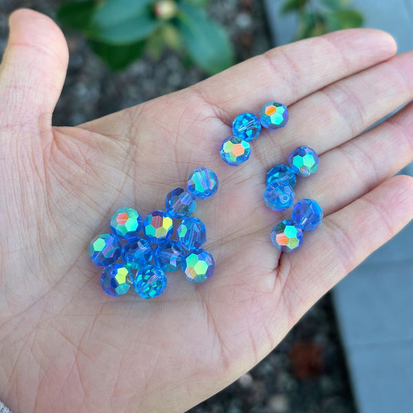 25pcs Adabele Austrian Faceted Round Crystal Beads #5000, Light Sapphire Blue AB, Size Selections: 6mm/8mm
