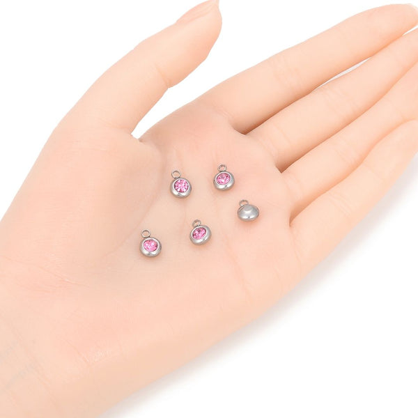 10pcs Grade A July Ruby Birthstone Charm Drops, Stainless Steel, Tarnish Resistant, 6mm, CCP32-7