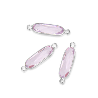 10pcs Grade A October Pink Rectangle Bar Birthstone Links, Sterling Silver Plated Brass, 21x7mm, CCP9-S10