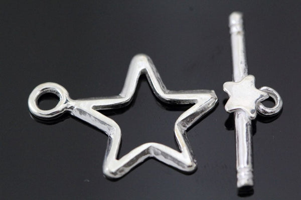 1 Set 925 Sterling Silver Star Toggle Clasp, T-Bar Jewelry Closure, 20mm, SS27
