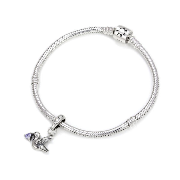 1pc 925 Sterling Silver Bird Charm, Freedom Lover June Birthstone Charm Drop, Light Purple Alexandrite Cubic Zirconia CZ, 20mm Long, Hole ID 4.5mm, EC1-D6