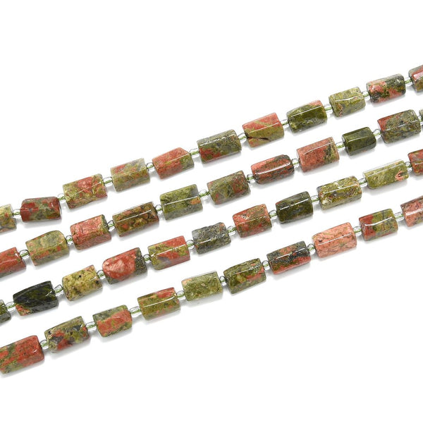 Natural Unakite Red Green Jasper Gemstone Faceted Tube Beads, 12x7mm, Hole ID 1mm, 15 Inch/1 Strand, GZ8-3