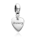 Real 925 Sterling Silver Bravery Love Heart Bead Charm Pendant