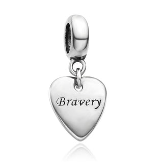 Real 925 Sterling Silver Bravery Love Heart Bead Charm Pendant