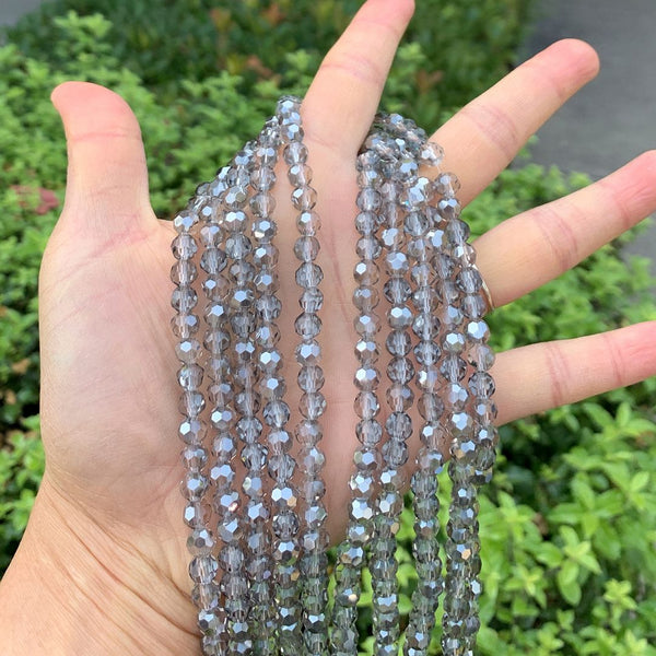 200pcs Creative Club Faceted Round Crystal Glass Beads, Silver Champagne, 6mm (0.24 inch), Hole ID 1mm, CC2R629
