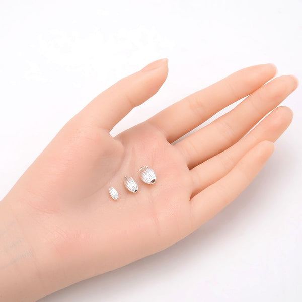 50pcs Tarnish Resistant Corrugated Oval Beads, Sterling Silver Plated Brass, Size Selections: 7x4mm, 10x6mm, 12x8mm