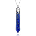 1pc Natural Blue Lapis Lazuli Hexagonal Pile Gemstone Pendant Necklace, 26 Inch Surgical Stainless Steel Chain, GGP-BB2