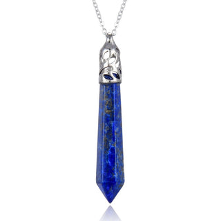 1pc Natural Blue Lapis Lazuli Hexagonal Pile Gemstone Pendant Necklace, 26 Inch Surgical Stainless Steel Chain, GGP-BB2
