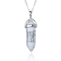 1pc Natural White Howlite Gemstone Pendant Necklace, 18 Inch Surgical Stainless Steel Chain, GGP-C6