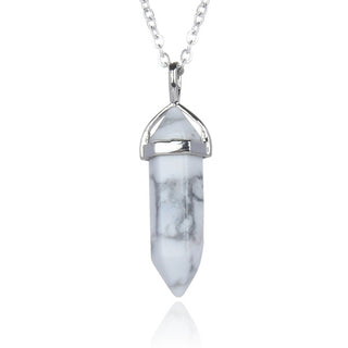1pc Natural White Howlite Gemstone Pendant Necklace, 18 Inch Surgical Stainless Steel Chain, GGP-C6