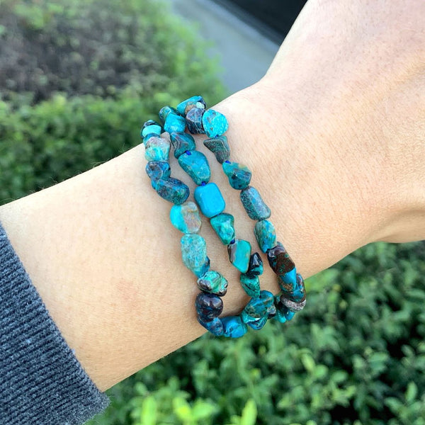 1 Strand Stretch Natural Chrysocolla Free Form Gemstone Bracelet, 5-8mm Small Beads, Length Selections: 7 inch/7.5 inch
